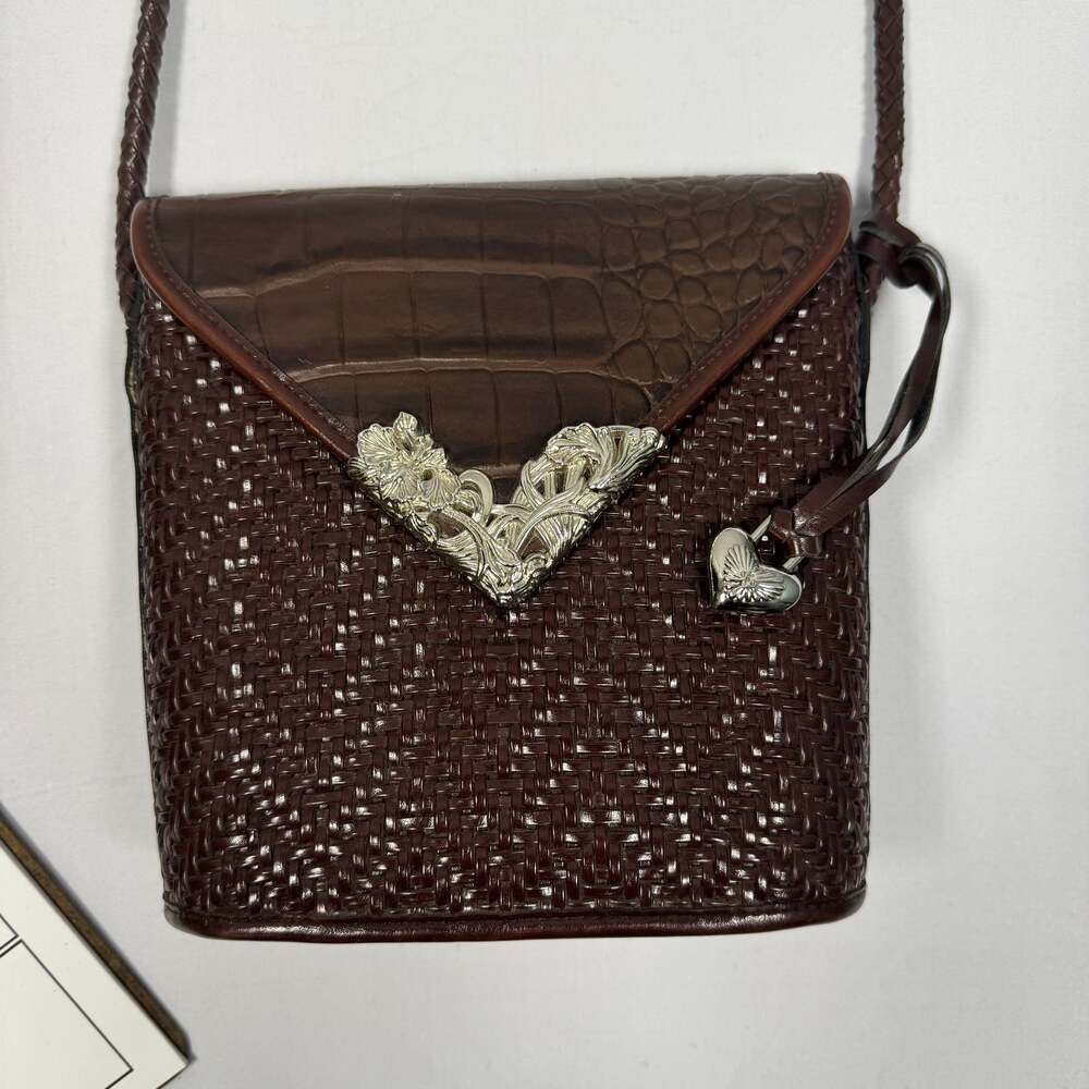 ELKA Western Style Two Tone Crossbody Leather Purse Metal Accent & Braided Strap